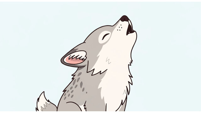 Gray wolf howling cartoon animal.