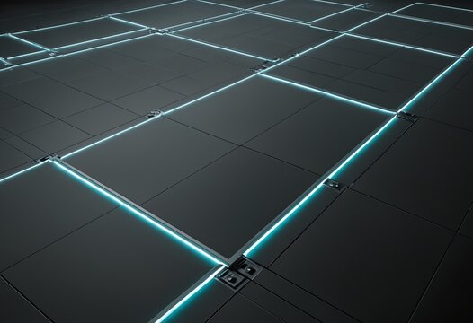 Futuristic abstract background representing secure edge computing and physical layer cybersecurity with robust metallic texture and digital glowing paths