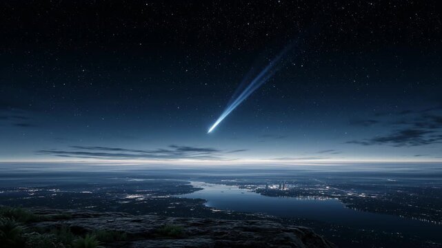Meteor shower event over ocean celestial phenomenon aerial view night sky cosmic wonder