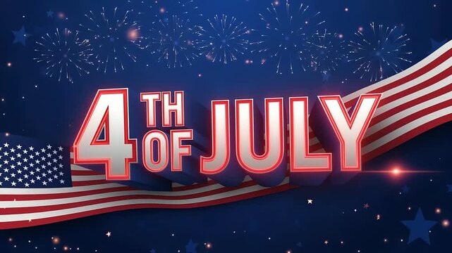 Independence day celebration featuring animated fireworks and american flag waving motion
