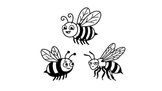Minimal bee vector collection with varied insect wing structures and striped anatomy graphics