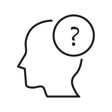 Human Head with Question Mark Line Icon.Mental Confusion Head Outline Icon.hinking Head Question Mark Icon..eps