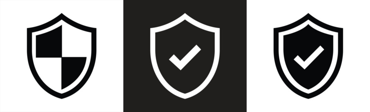 check mark icon or security shield protection icon with check mark symbol, vector illustration