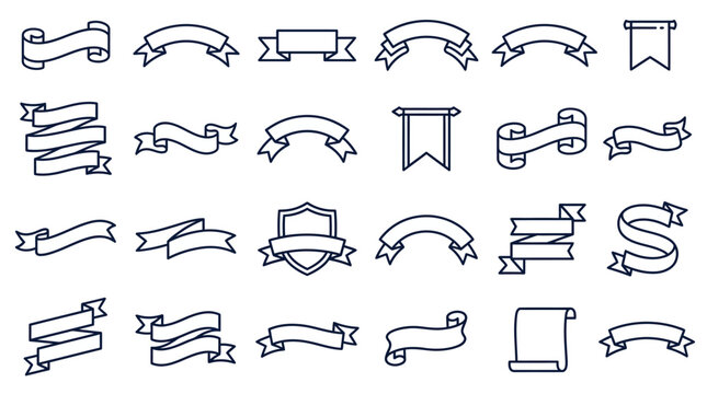 Set of Various Hand Drawn Ribbon Banners and Scrolls.