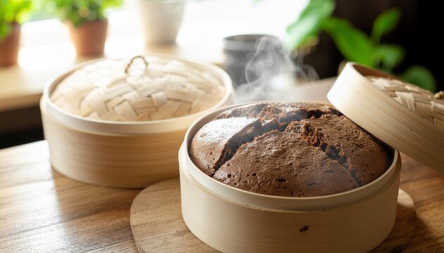 Fluffy Chocolate Steamed Bun in Bamboo Steamer Basketーふかふかのチョコ蒸しパンとせいろ あたたかみのある暮らし