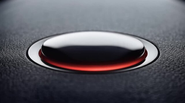 Macro shot of a sleek power button rising and glowing with red light