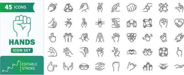 Hands line icon set.Collection of hand gesture icons representing communication, teamwork, and diverse actions © Dopix