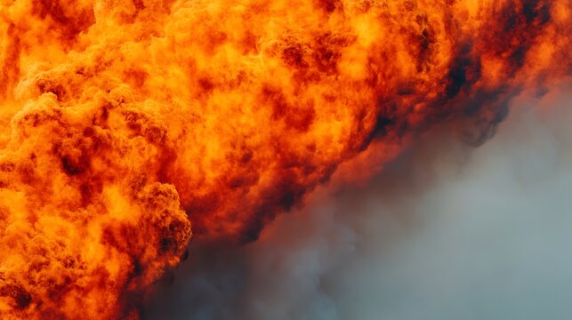 Intense orange flames and thick smoke billow dramatically, showcasing the raw power and destructive force of fire.
