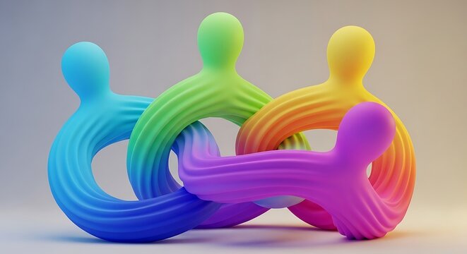 Abstract colorful figures interlocked 3 d render representing unity and connection