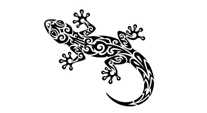 Tribal Gecko Tattoo Design, Lizard Silhouette with Ornate Patterns