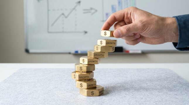 Person stacking wooden blocks to create a conceptual representation of building a strong business foundation for growth