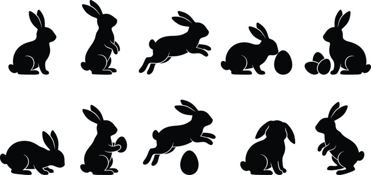 Easter Bunny Rabbit Silhouette Collection in Various Poses