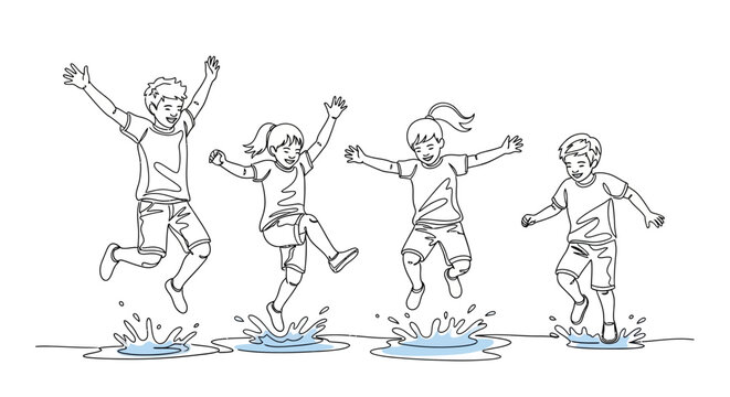 Joyful Children Jumping in Puddles