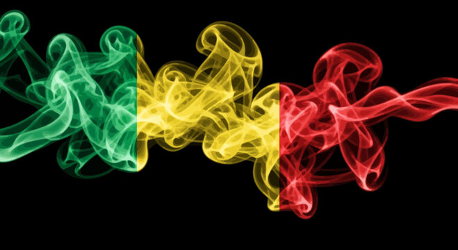 Mali Flag Formed by Wisps of Smoke on Black Background