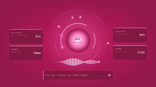 Futuristic AI Assistant Interface with Data Analytics and Waveform