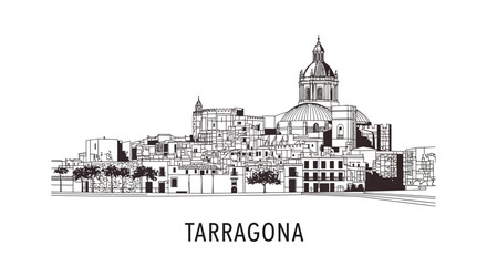 Obraz premium Historic Tarragona city skyline with cathedral and old town buildings