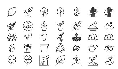 Minimal thin line plant icon set vector for ecology and nature isolated on white background © Md