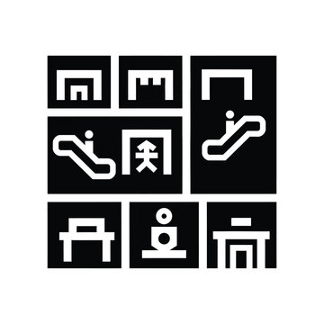 Minimalist black and white map of a modern shopping mall layout center