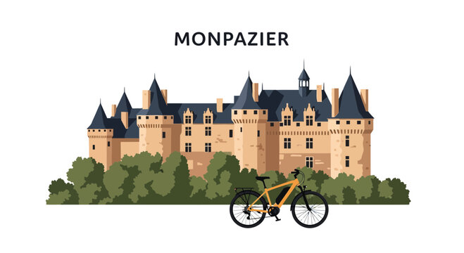 Medieval Monpazier Chateau with Bicycle in Dordogne France