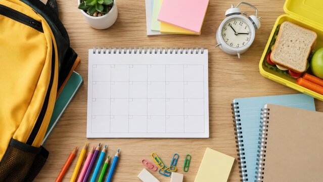 Monthly School Calendar, Color Pencils, Student Schedule Planning