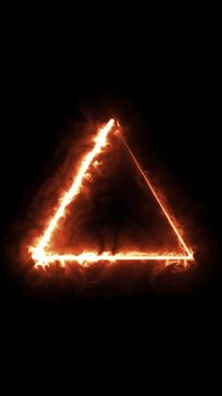 Fiery triangle glowing with intense flames on black background loop.