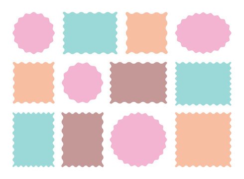 Set of colorful zigzag edges. Zig zag edge circle, square shape collection. 