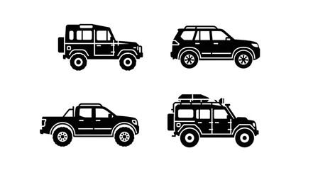 Four different types of off road vehicles shown in silhouette. © Dita