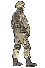 Fototapeta premium Illustration of a soldier standing in full tactical combat gear side view