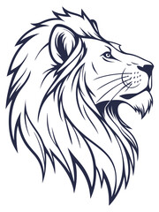 Fototapeta premium Majestic lion head profile portrait silhouette line art with lionhead, predator