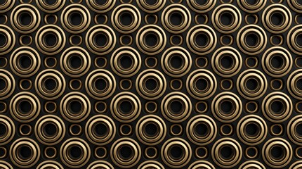 Naklejka premium Intricate geometric repeating pattern with gold and black concentric circles