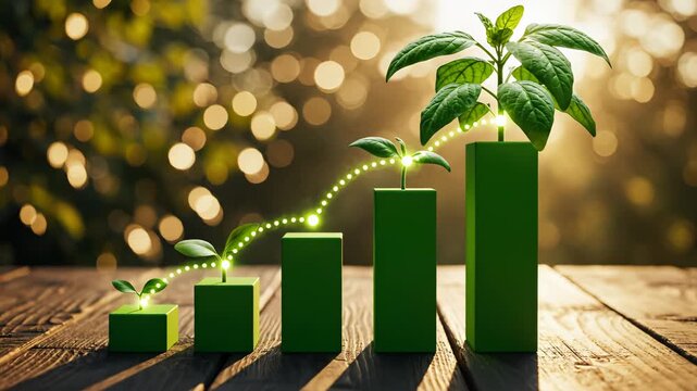 Growth chart with plants on wooden surface for immersive visual experiences and creative projects