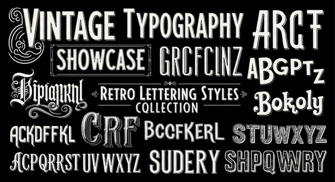 Vintage Typography Collection Retro Lettering Styles Showcase.