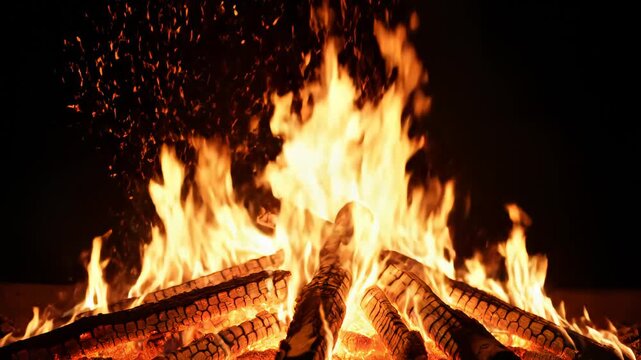 Wood burning in a fire with flames representing futuristic concepts and abstract thought