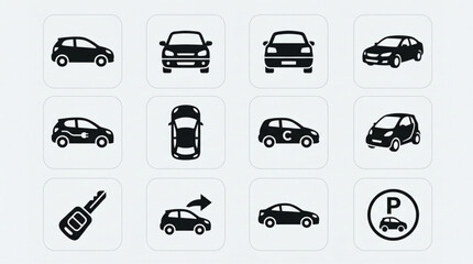 Collection of car icons and symbols for automotive themes. © Bekti