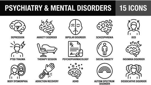 Psychiatry and Mental Disorders Icons Set