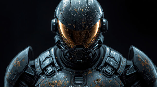 Futuristic armored pilot visor scratched armored pilot helmet visor battle damage scratched