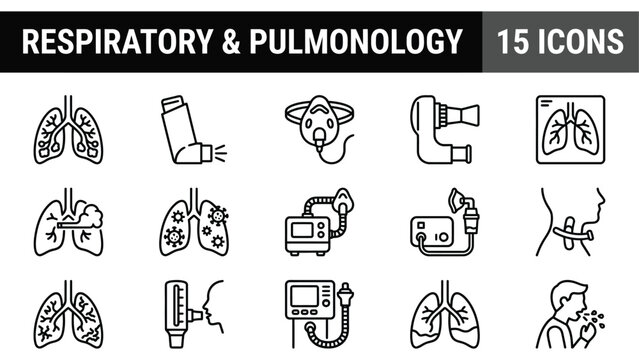 Respiratory and pulmonology medical icons set
