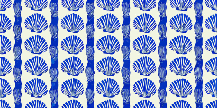 blue scallop shell pattern repeating vertical design