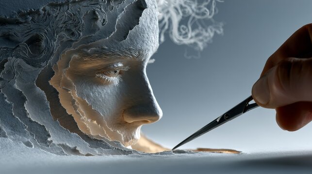 Artistic process: Hand sculpting classic stone bust profile detail