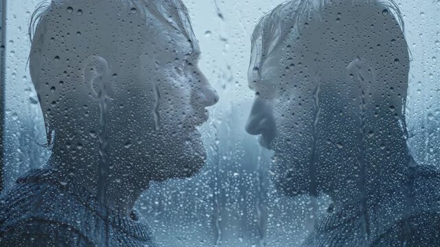 Man gazing out of a rain covered window symbolizing exploration and the great outdoors