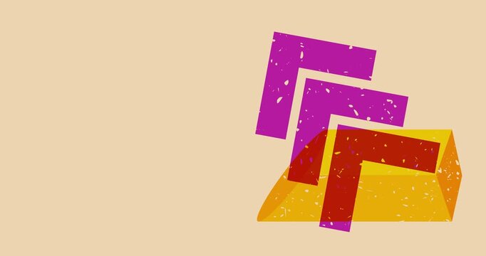 Colorful geometric shapes animation. Object in trendy riso graph design. Geometry elements abstract risograph texture style video.