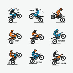 Obraz premium Set of various motocross rider icons in different colorful gear