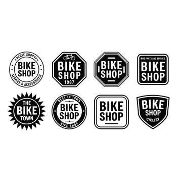 Bike shop vintage badge logo vector set with retro bicycle label and stamp emblems
