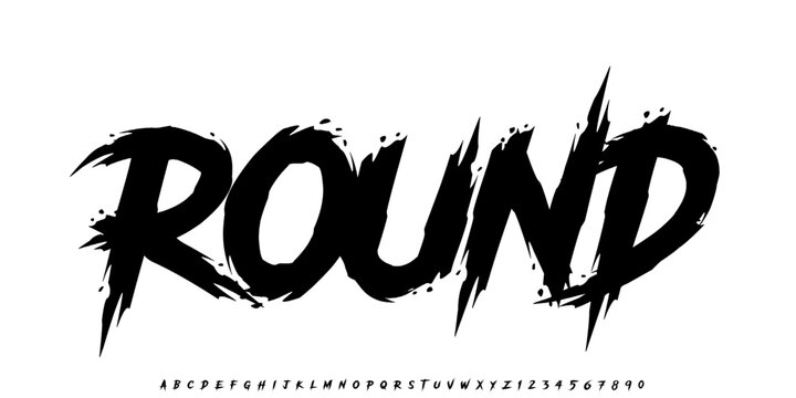 Dark creative font, black metal font underground music bloody rock root horror satanic alphabet typeface. Uppercase. Vector illustration