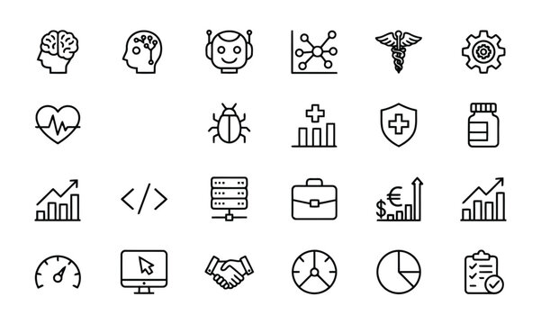 Colorful flat icon set for modern technology and health concepts with smart home and robotics elements