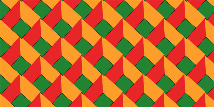 seamless pattern orange and red cubic triangle hexagon type wall decoration hexagon type wallpaper background.