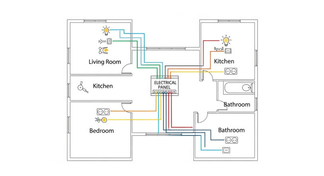 Electrical wiring diagram for a house.