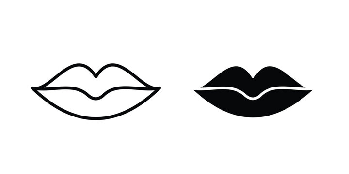 Big lips icon line vector set. Solid style icons