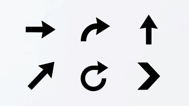 Arrows simple icon set with various black directional signs indicating navigation, progress, refresh, and forward steps for UI/UX design, marketing,