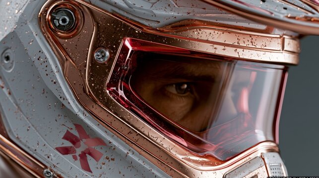 Close-up of Modern Racing Helmet: Equipment for Speed and Athletic Performance
